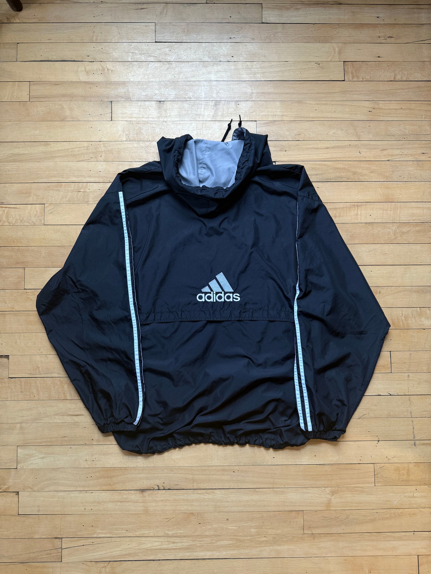 90s Adidas Black & White Striped Windbreaker - XL
