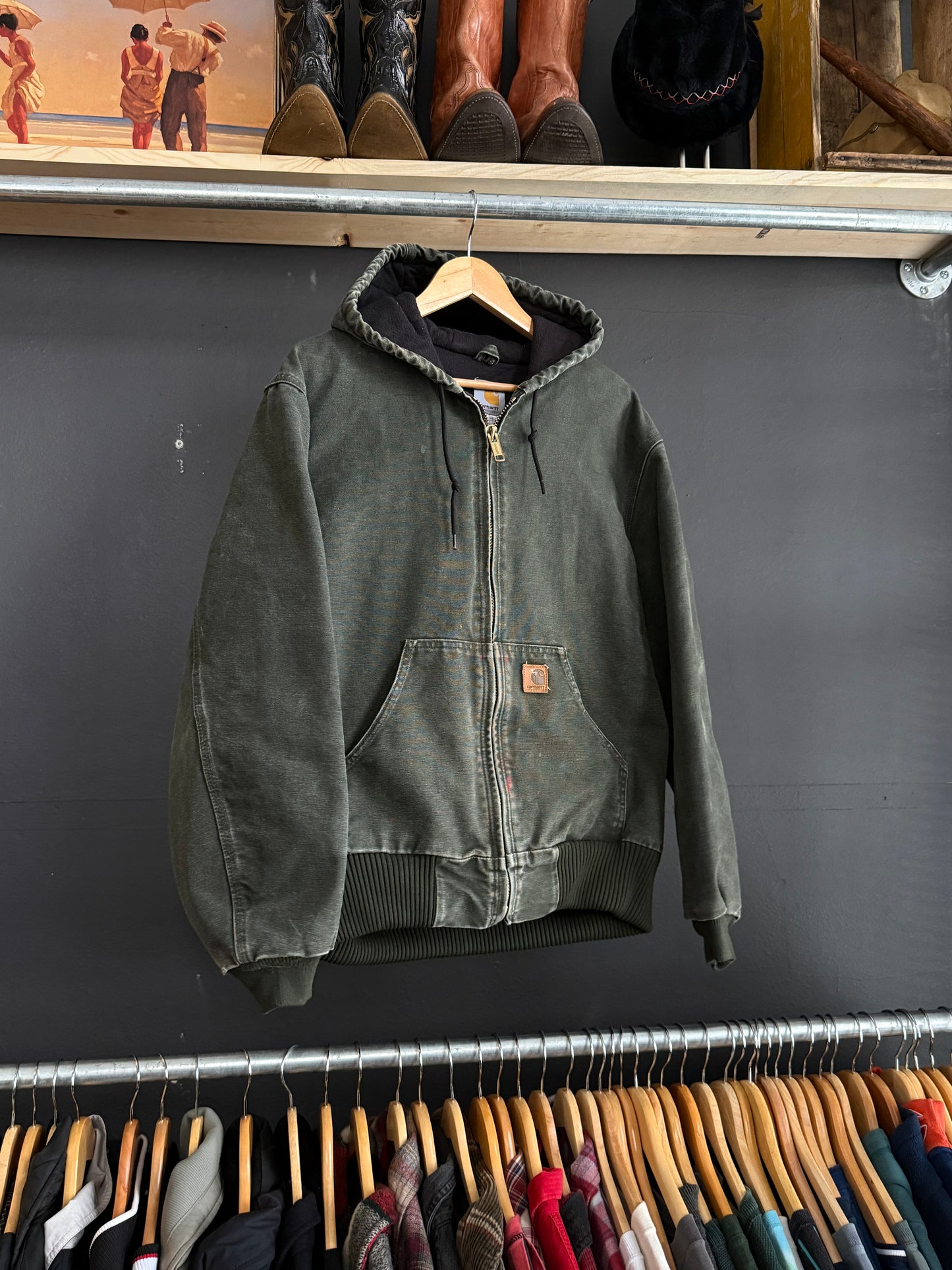 Vintage Carhartt Moss Green Hooded Jacket - Medium