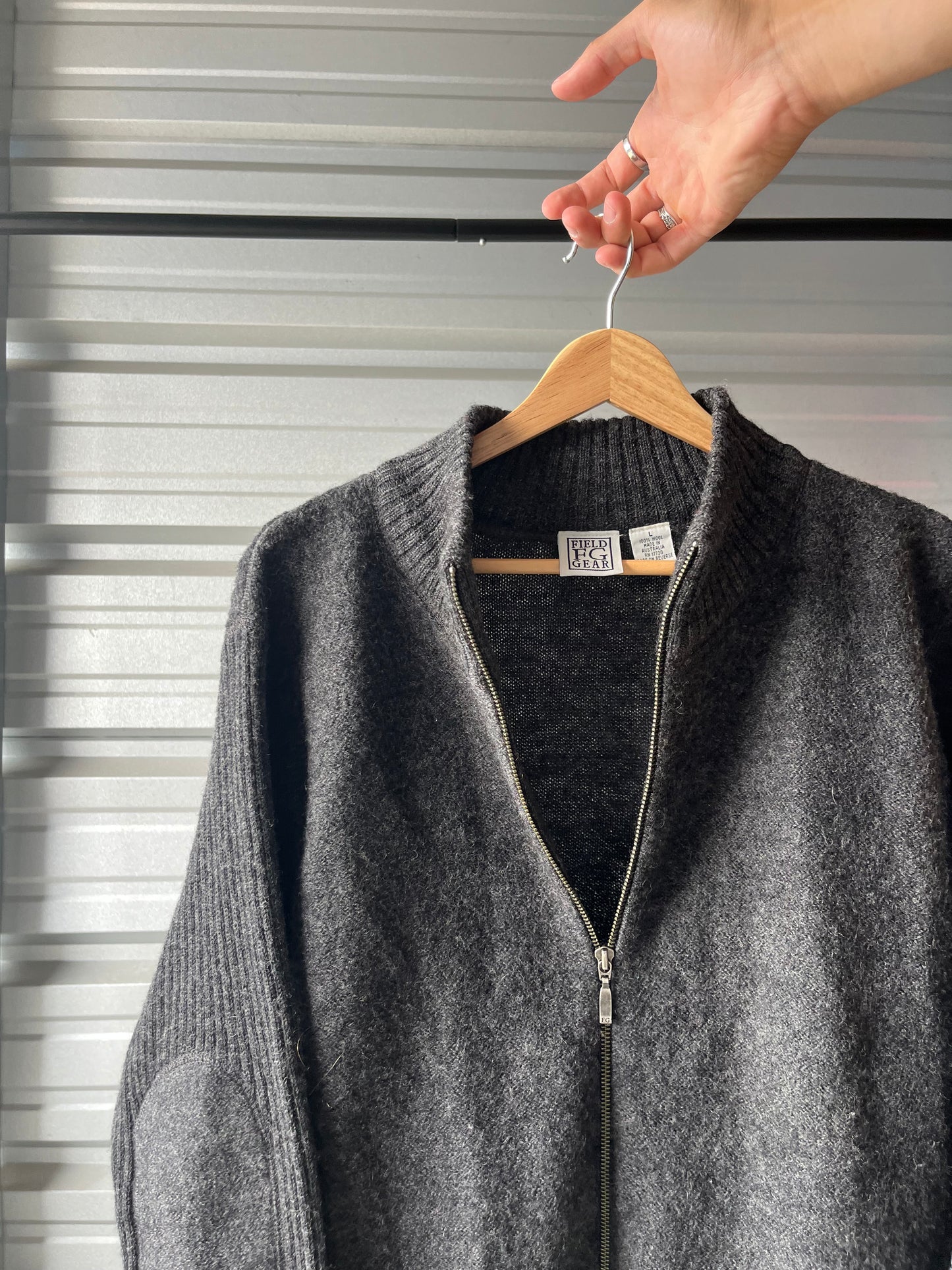 Vintage Gray Wool Zip Sweater - Large