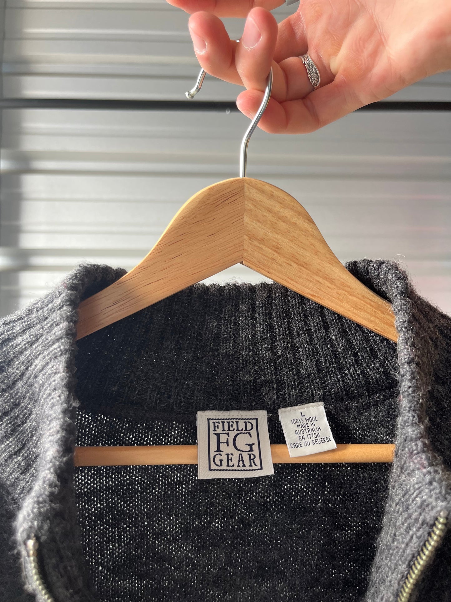 Vintage Gray Wool Zip Sweater - Large