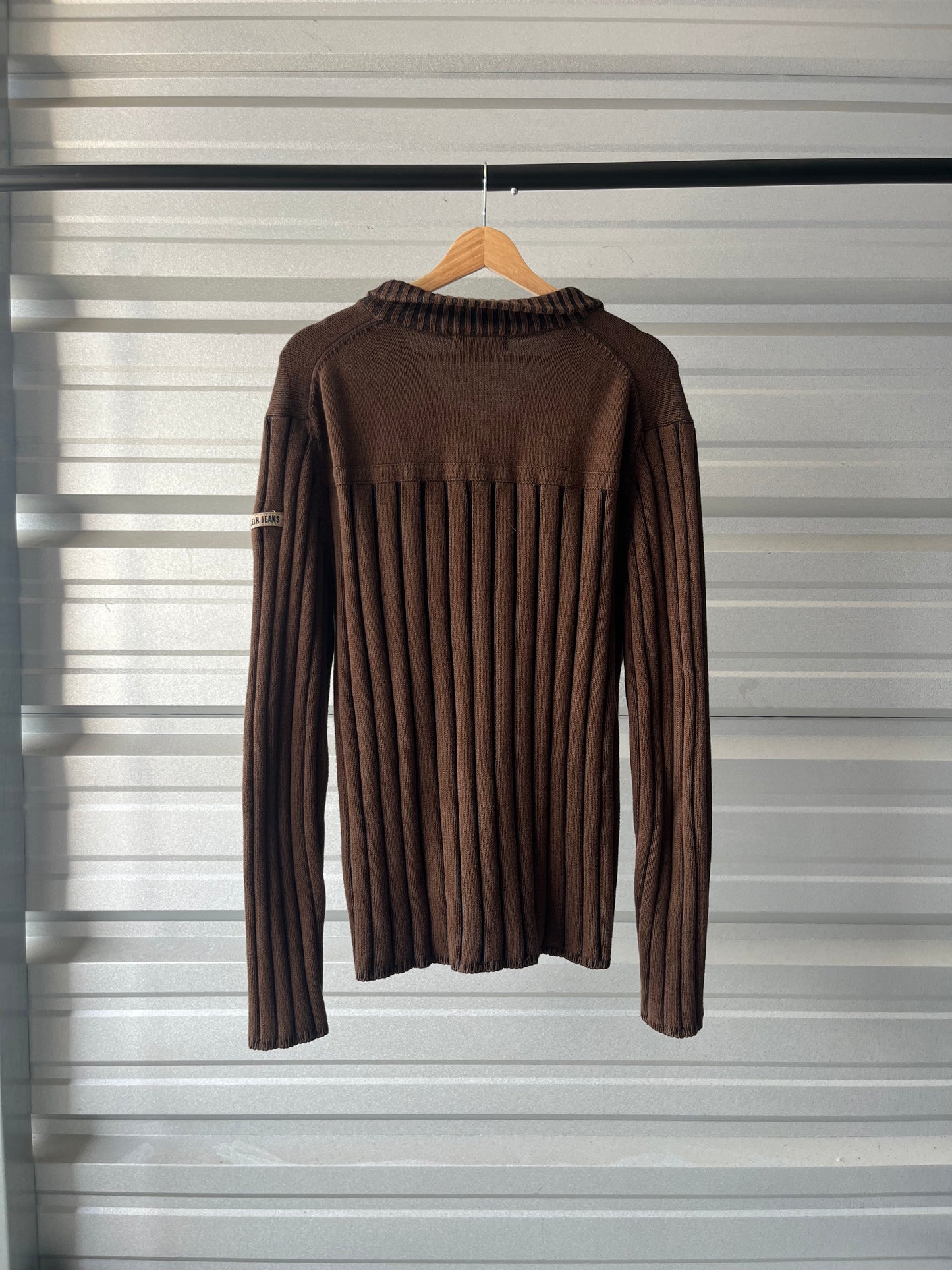 Vintage Calvin Klein Brown Ribbed Sweater - Large