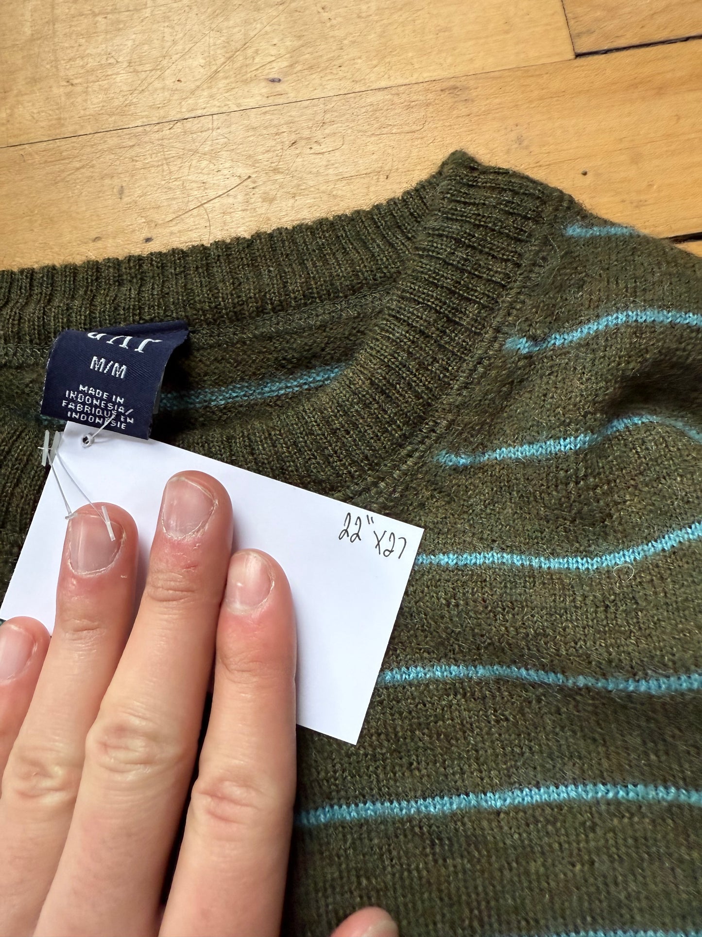 00s Gap Green & Blue Striped Sweater - Medium