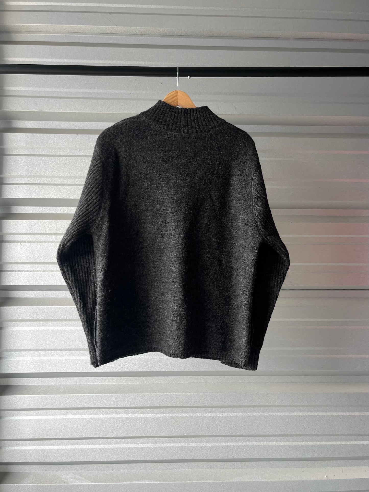 Vintage Gray Wool Zip Sweater - Large