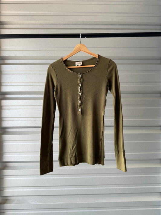 Vintage Green Henley Thermal Shirt - Medium