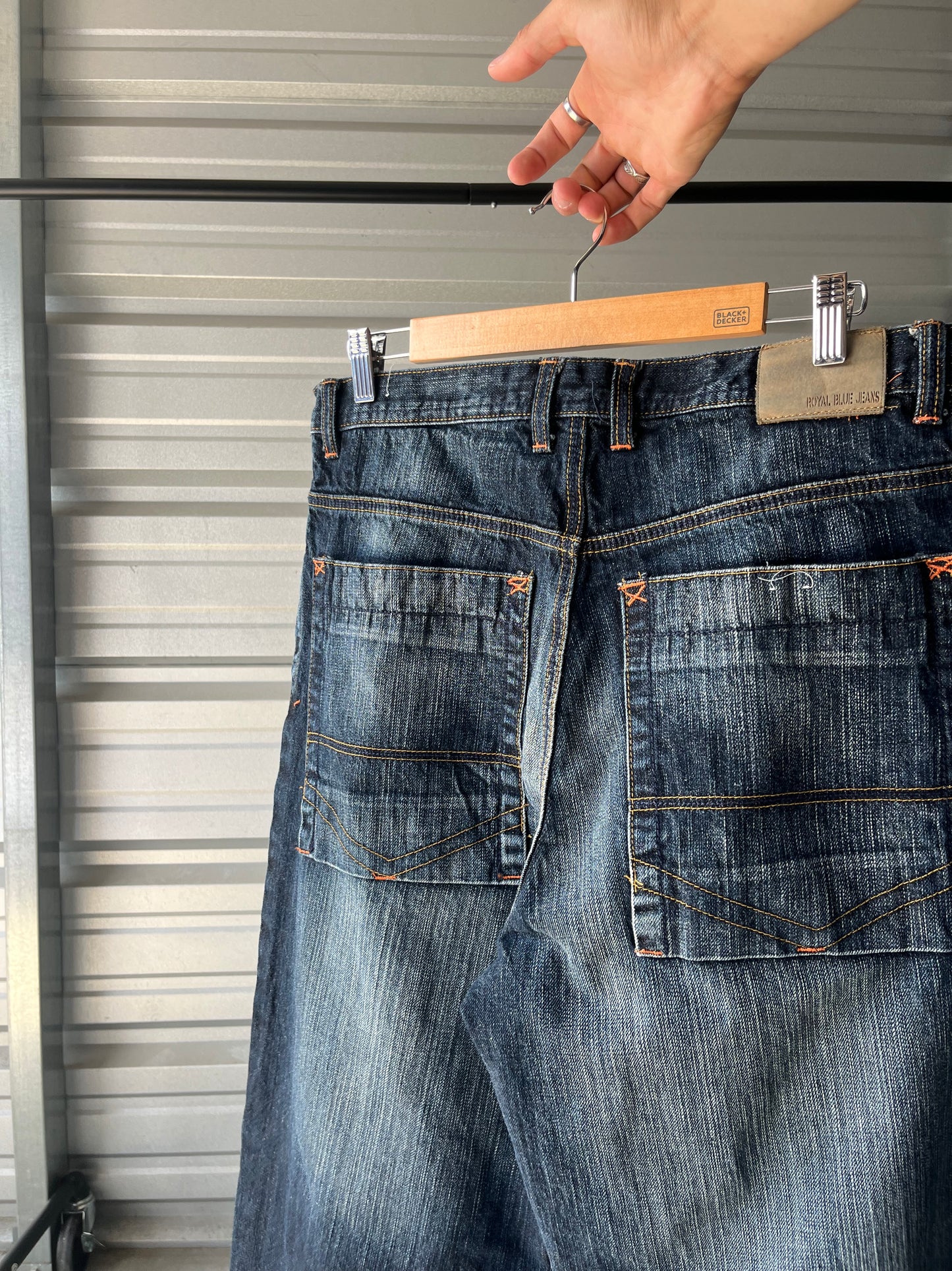 Vintage Royal Blue Washed Baggy Jeans - 34