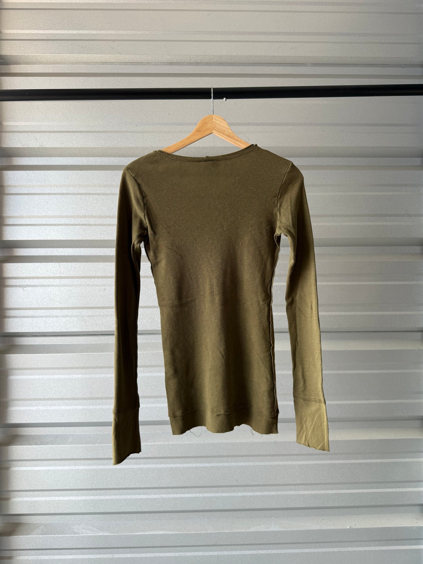 Vintage Green Henley Thermal Shirt - Medium