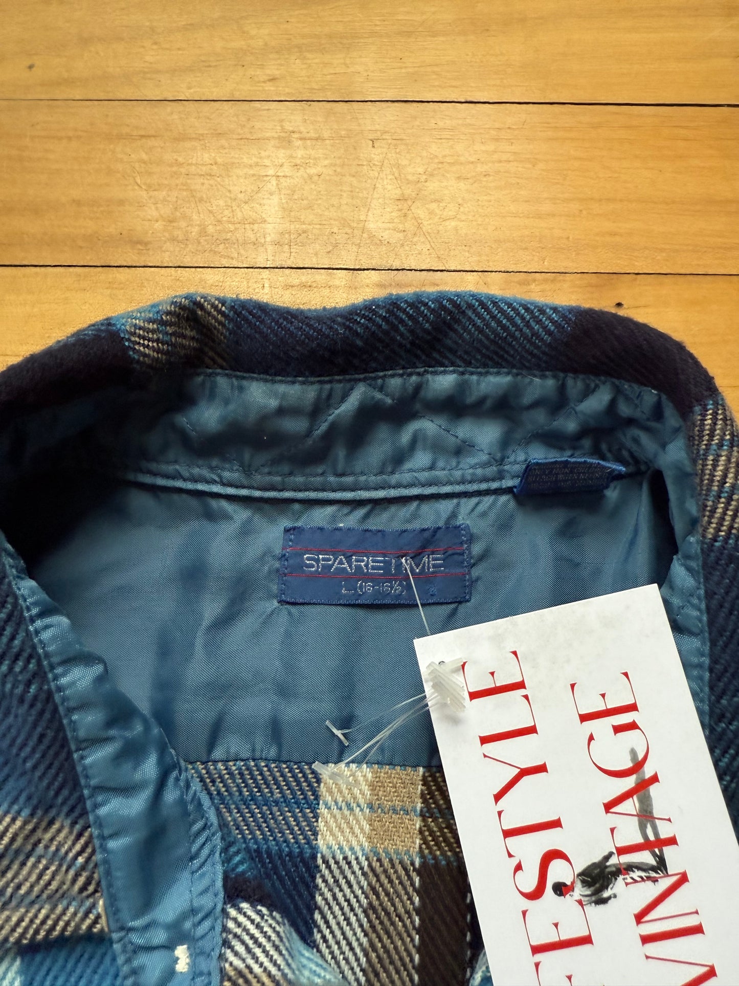 70s Blue Plaid Flannel - Large