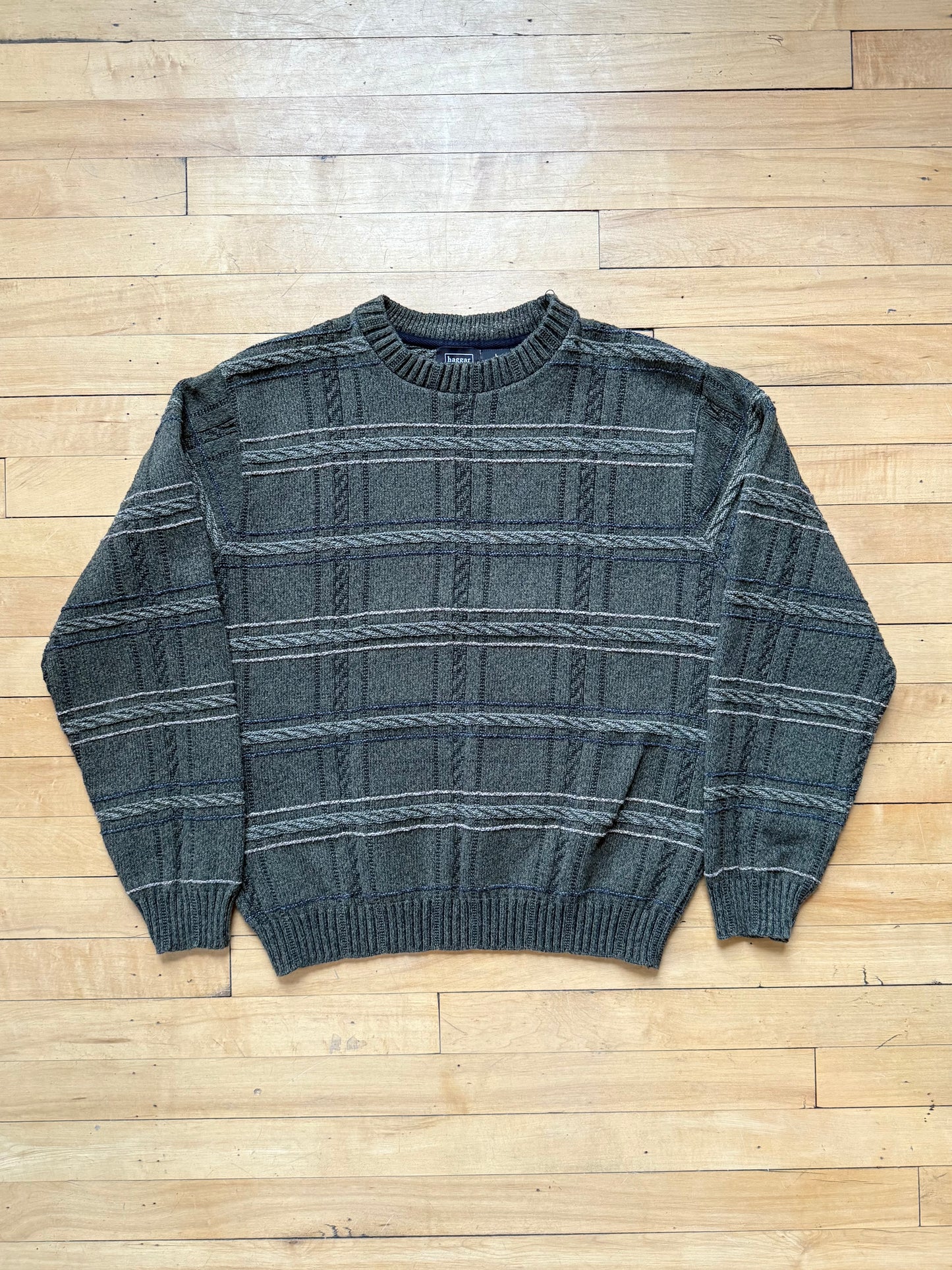 00s Haggar Green Striped Sweater - Medium