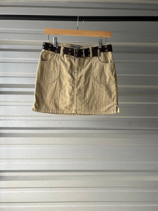 Vintage Tan Corduroy Skirt & Belt - Size 6
