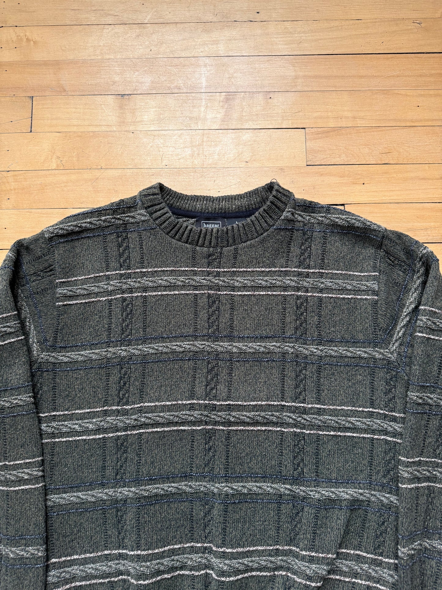 00s Haggar Green Striped Sweater - Medium