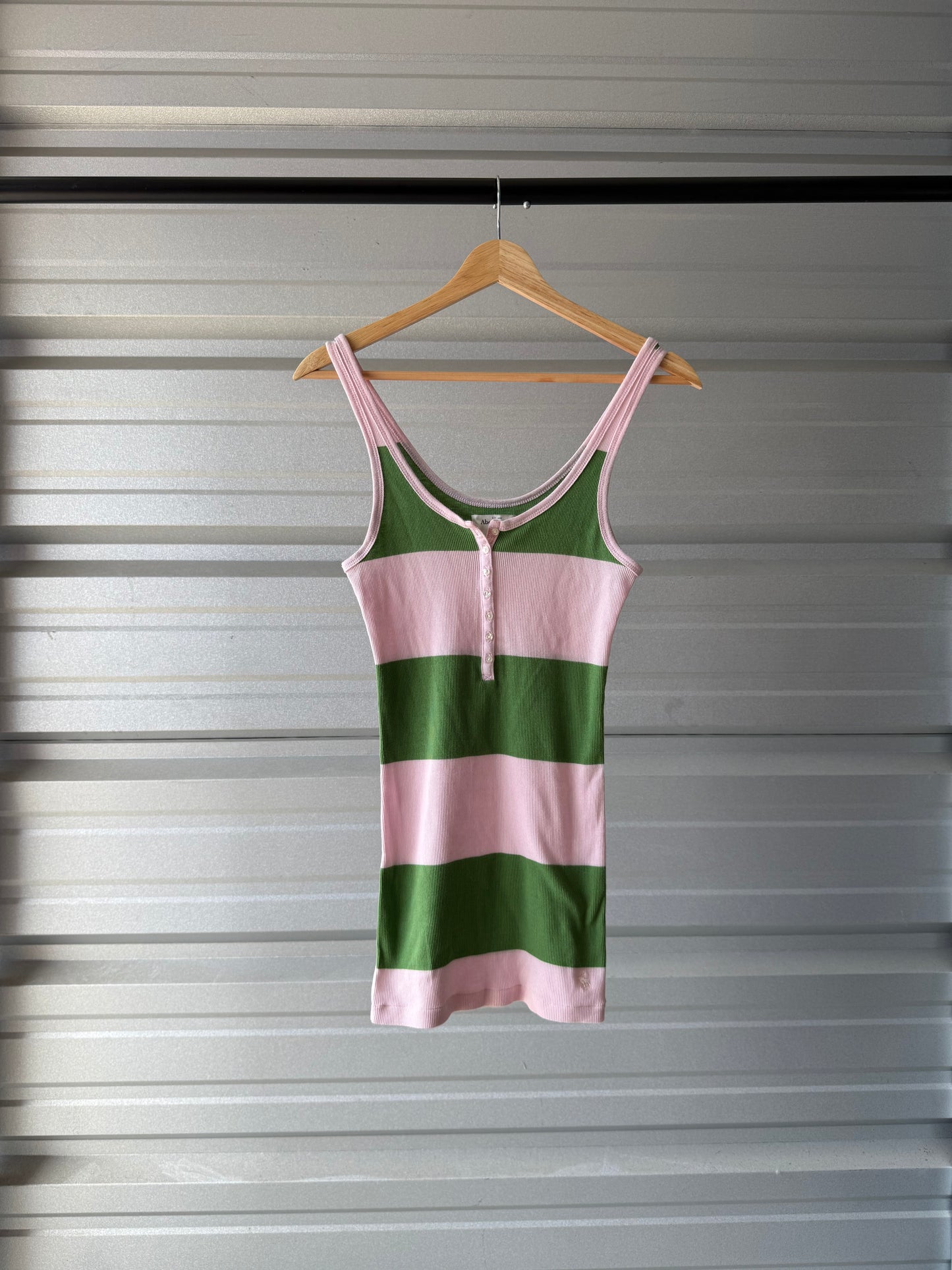 Vintage Abercrombie Pink/Green Striped Tank Top - Large
