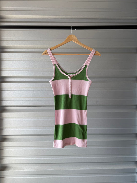 Vintage Abercrombie Pink/Green Striped Tank Top - Large