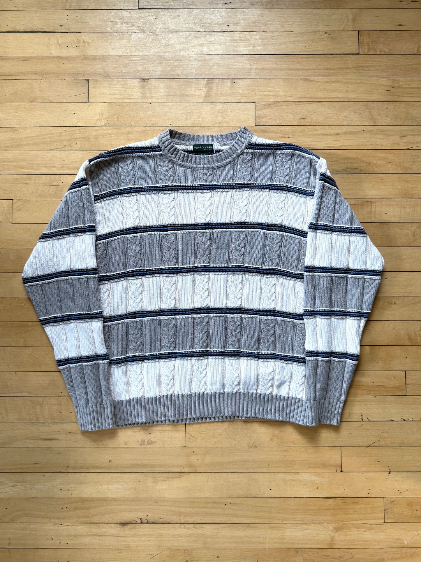 90s Dockers Gray & Blue Striped Sweater - Large