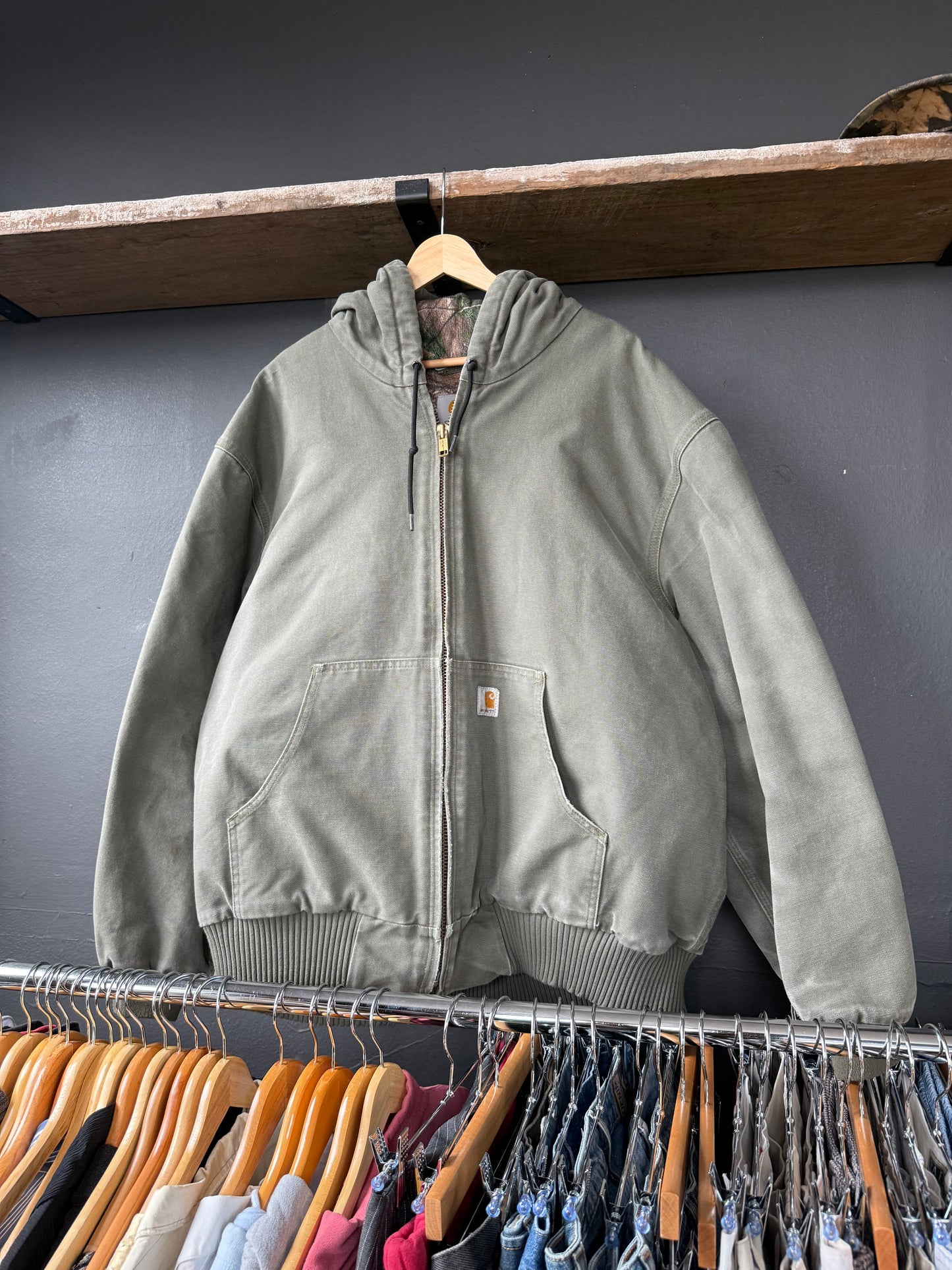 Vintage Faded Olive Green Carhartt Hooded Jacket - 2X