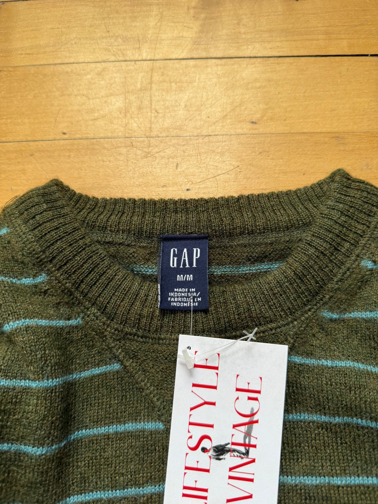 00s Gap Green & Blue Striped Sweater - Medium