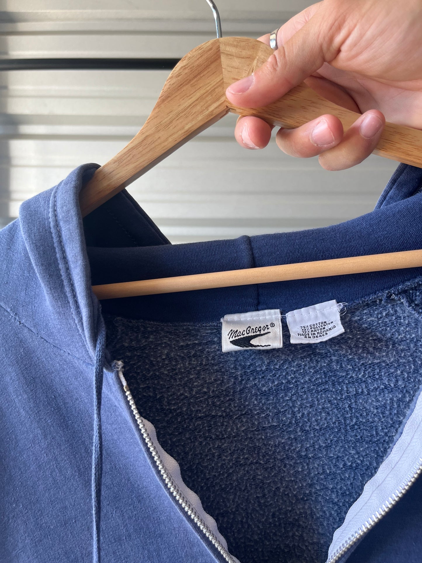 Vintage Faded Blue Zip Hoodie - Large