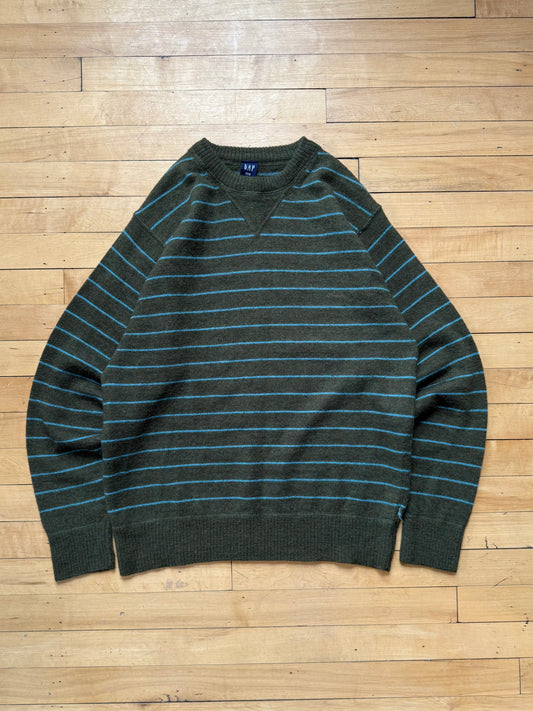 00s Gap Green & Blue Striped Sweater - Medium