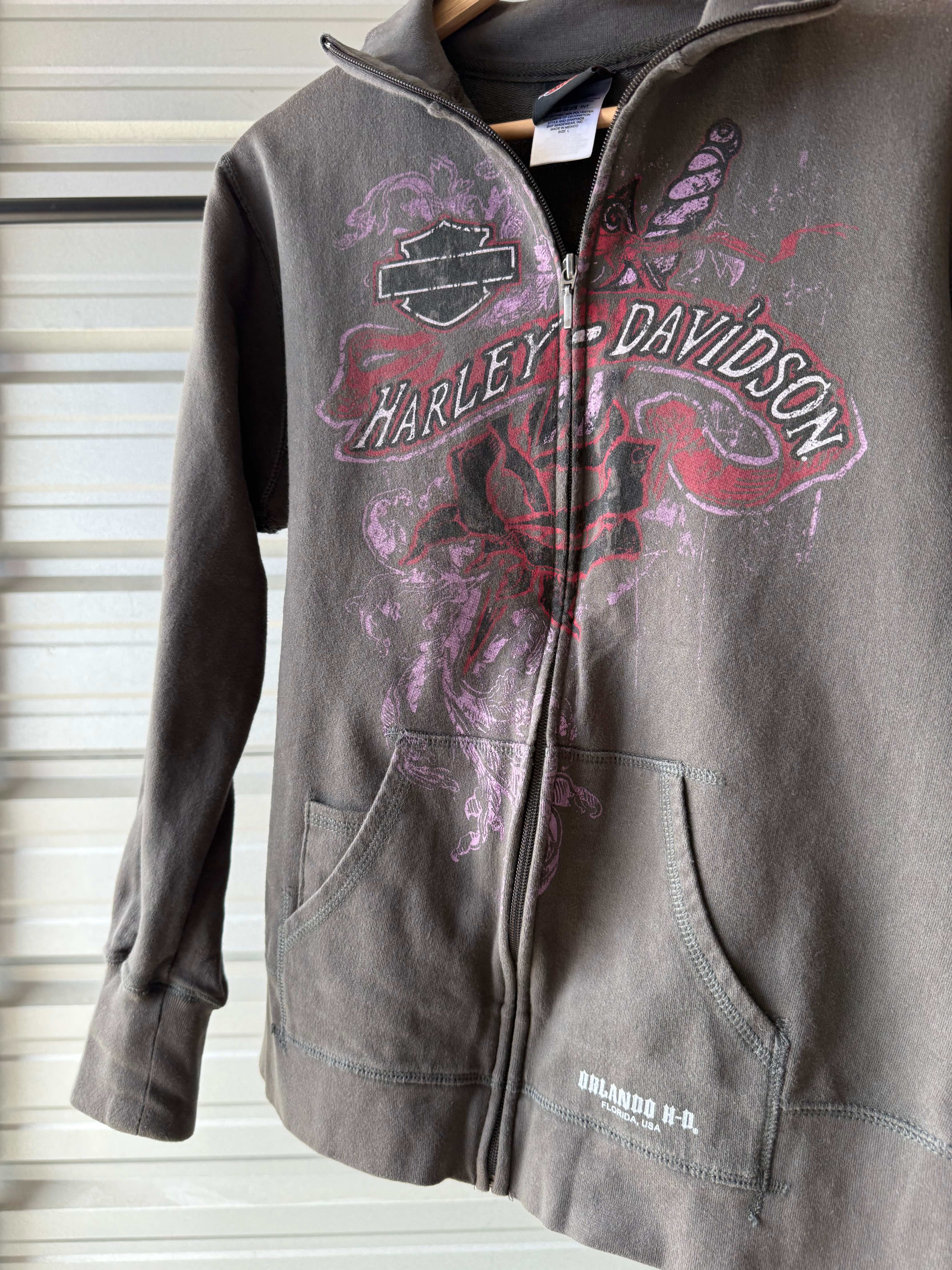40〜50s Harley Davidson Zip Sweatshirt Womens Harley Davidson Motor City Zip-Up Crewneck Sweatshirt