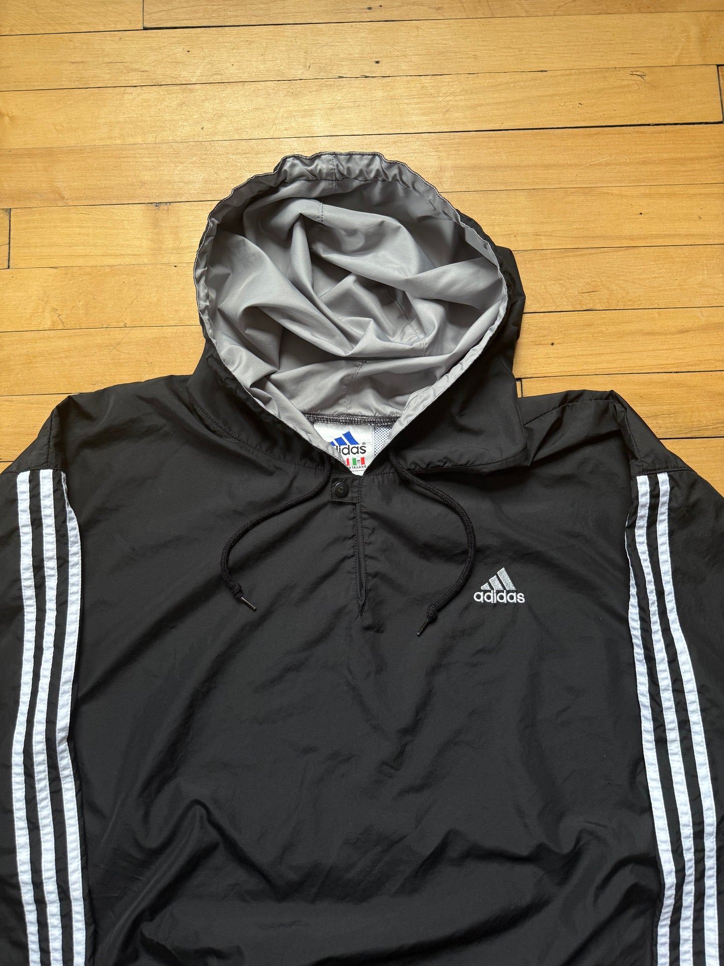 90s Adidas Black & White Striped Windbreaker - XL
