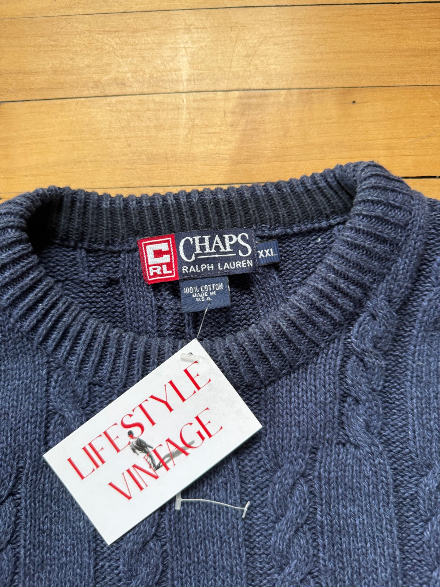 90s Chaps Ralph Lauren Blue Cable Knit Sweater - XXL