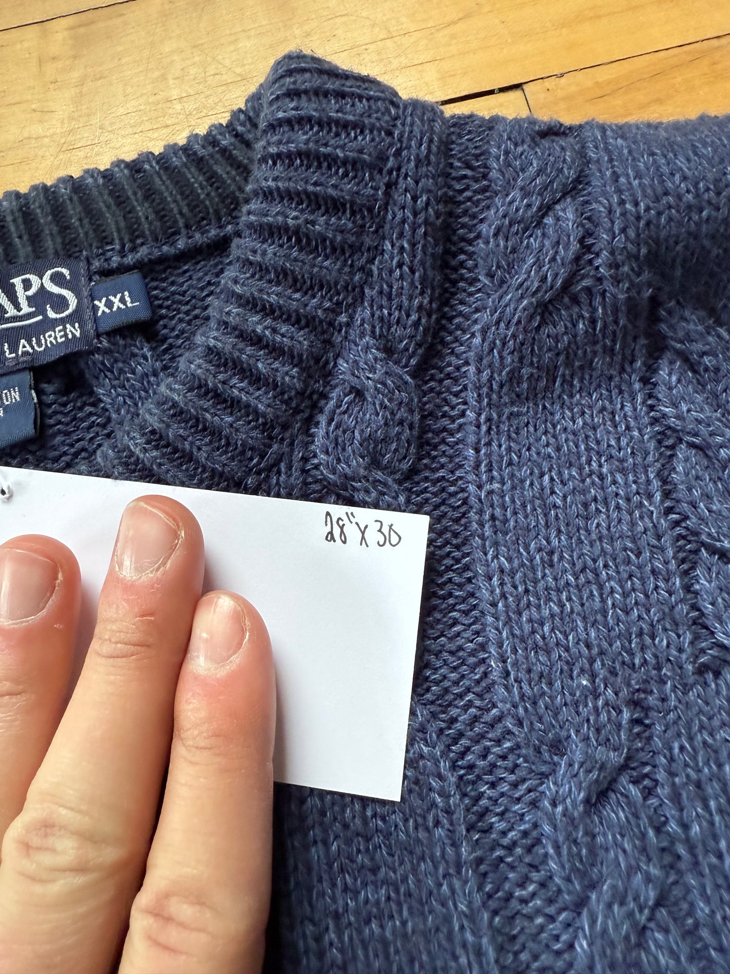 90s Chaps Ralph Lauren Blue Cable Knit Sweater - XXL