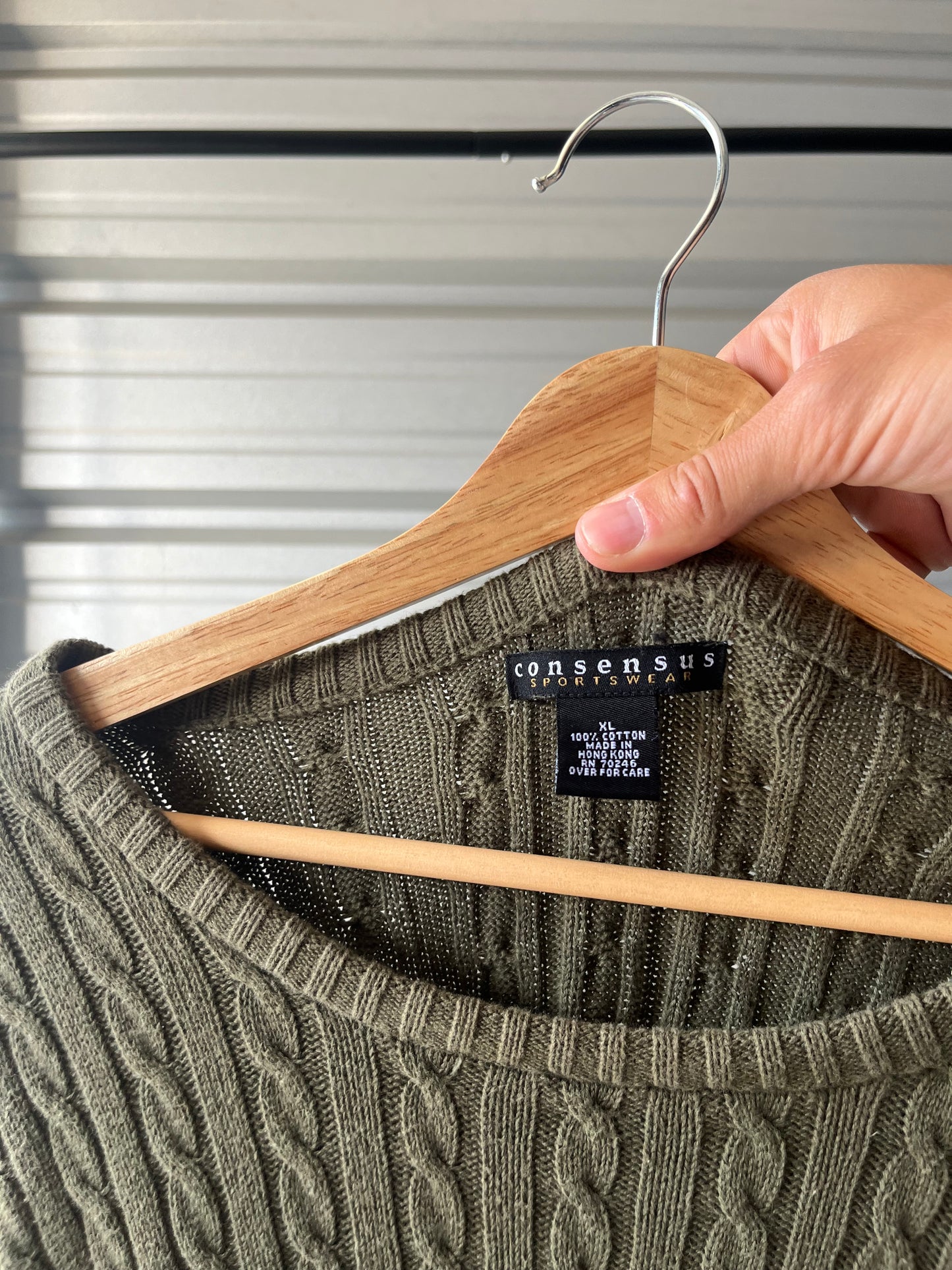 Vintage Green Cable-knit Sweater - XL