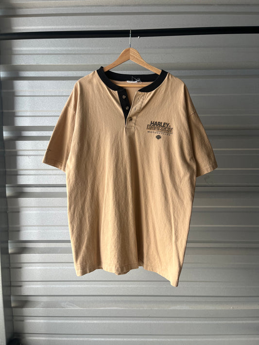 Vintage Tan Harley Davidson Henley T-Shirt - XL