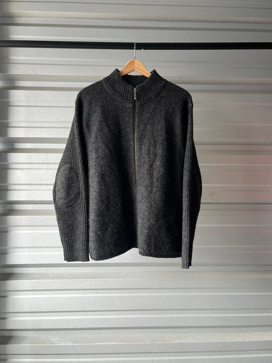 Vintage Gray Wool Zip Sweater - Large