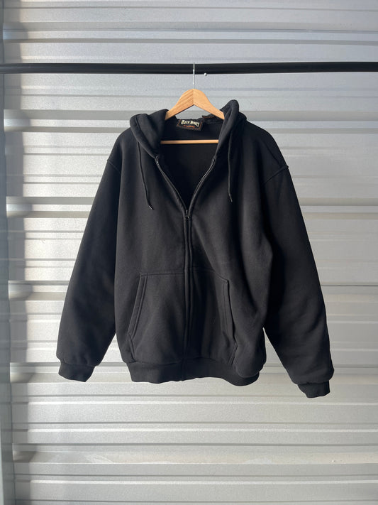 Vintage Thermal Lined Black Zip Hoodie - Large