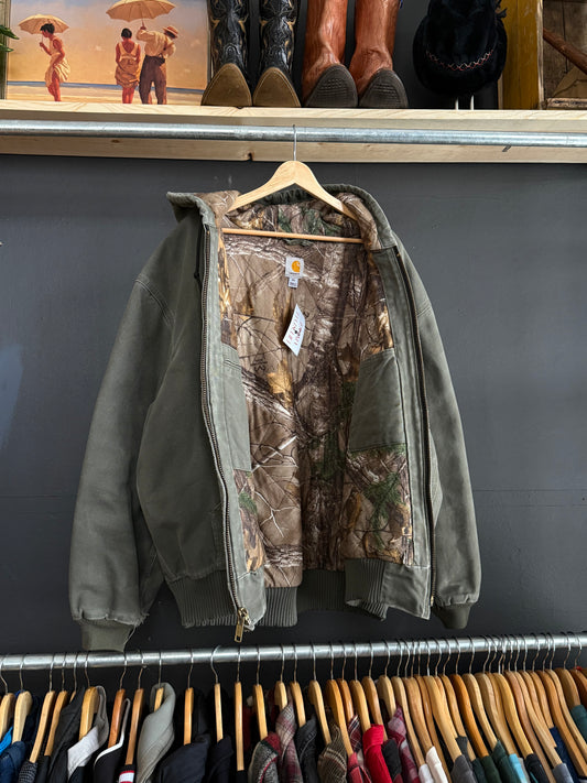 Vintage Faded Olive Green Carhartt Hooded Jacket - 2X