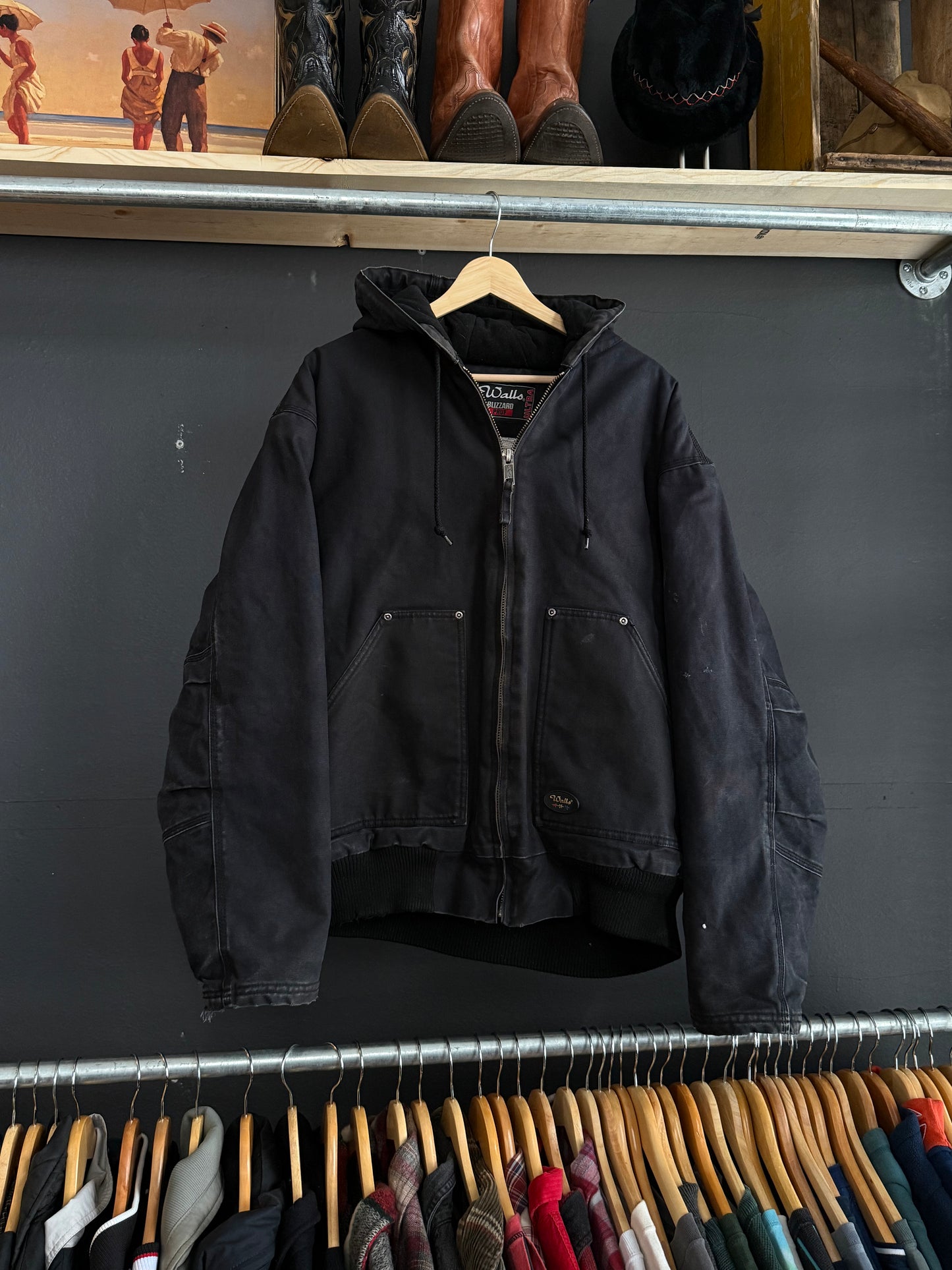 Vintage Walls Black Hooded Canvas Jacket - XL