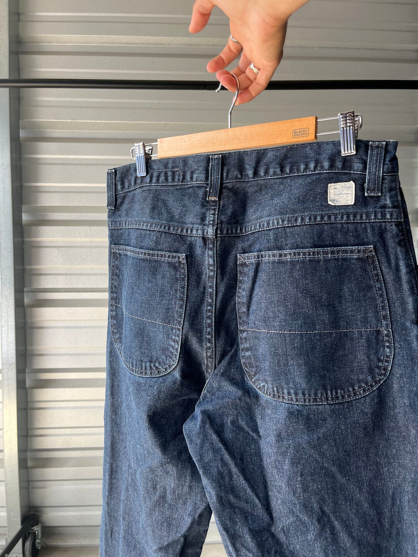 Vintage Dark Wash Denim Workwear Jeans - 34