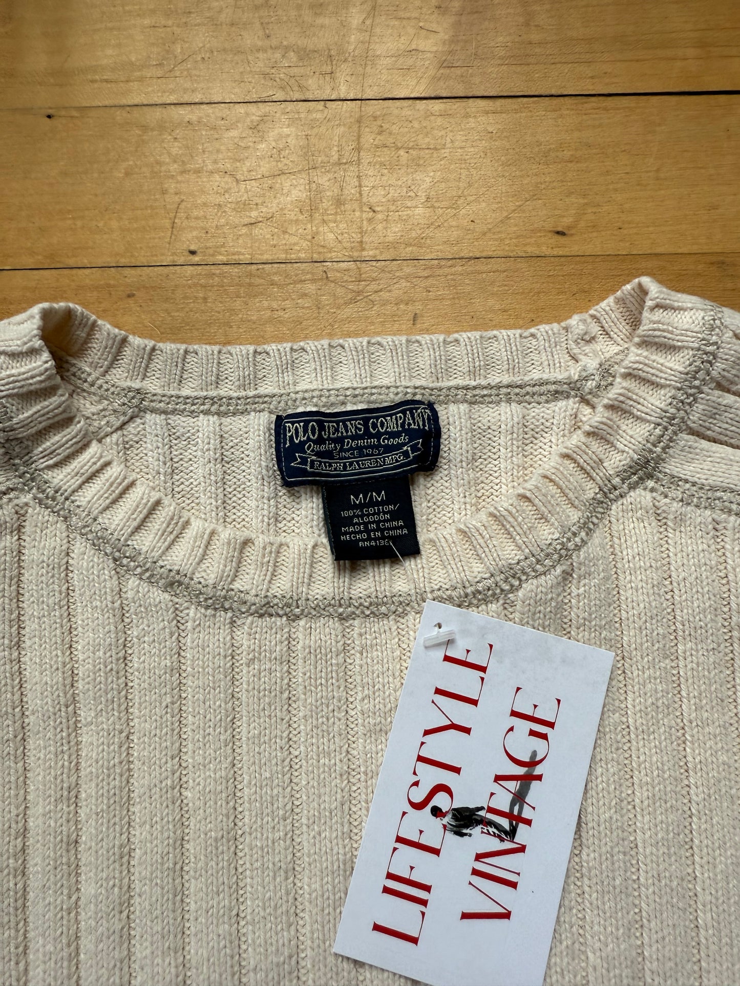 00s Polo Jeans White Ribbed Sweater - Medium