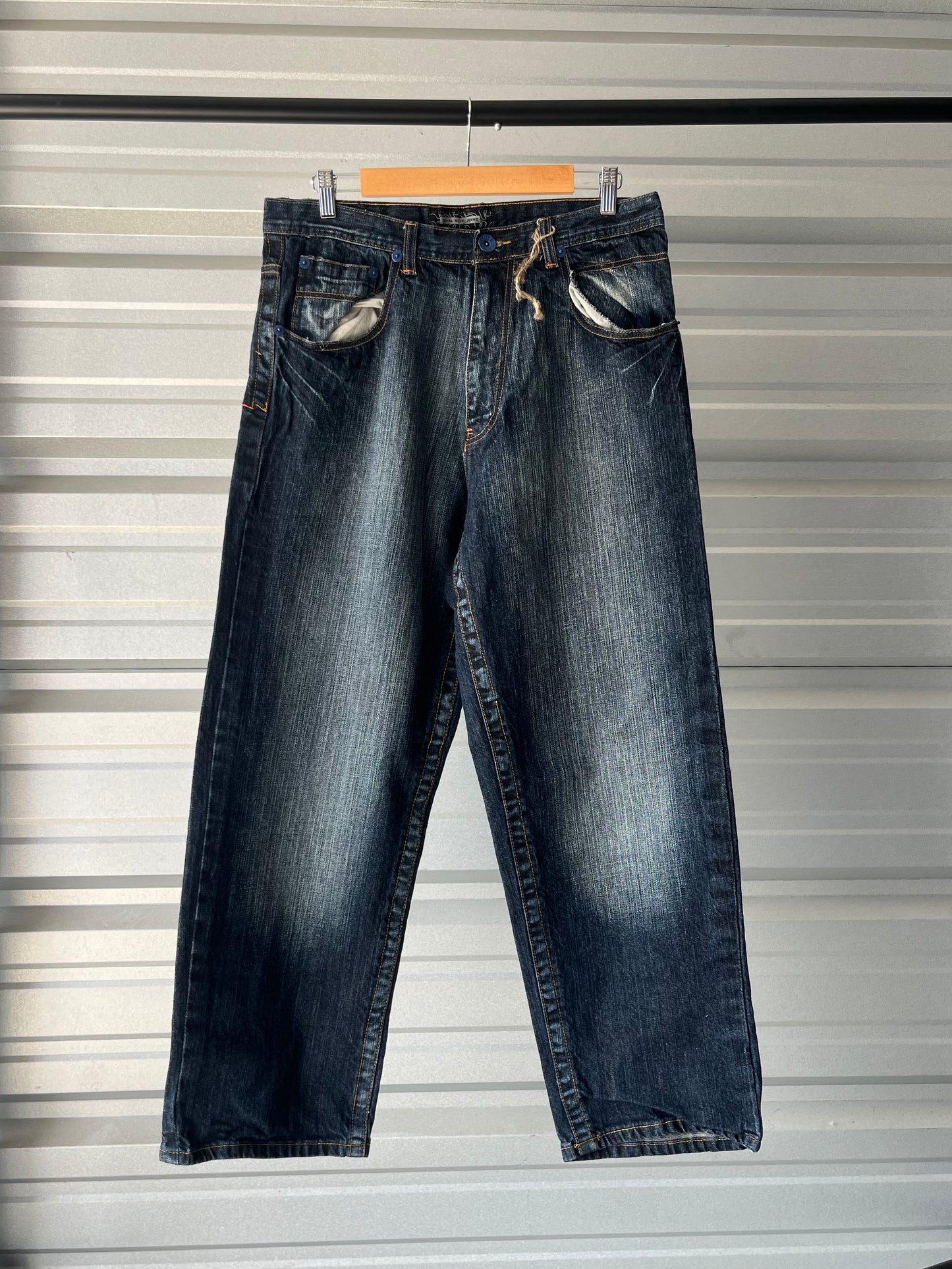 Vintage Royal Blue Washed Baggy Jeans - 34