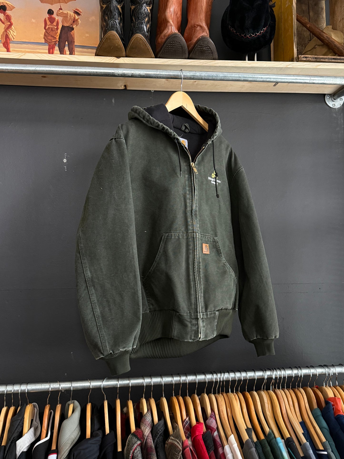 Vintage Carhartt Moss Green Hooded Jacket - Medium