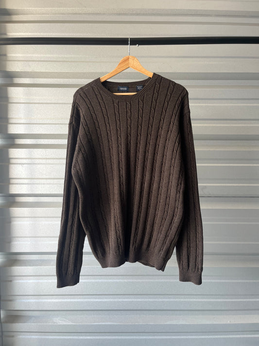 Vintage Brown Cable-knit Sweater - Large