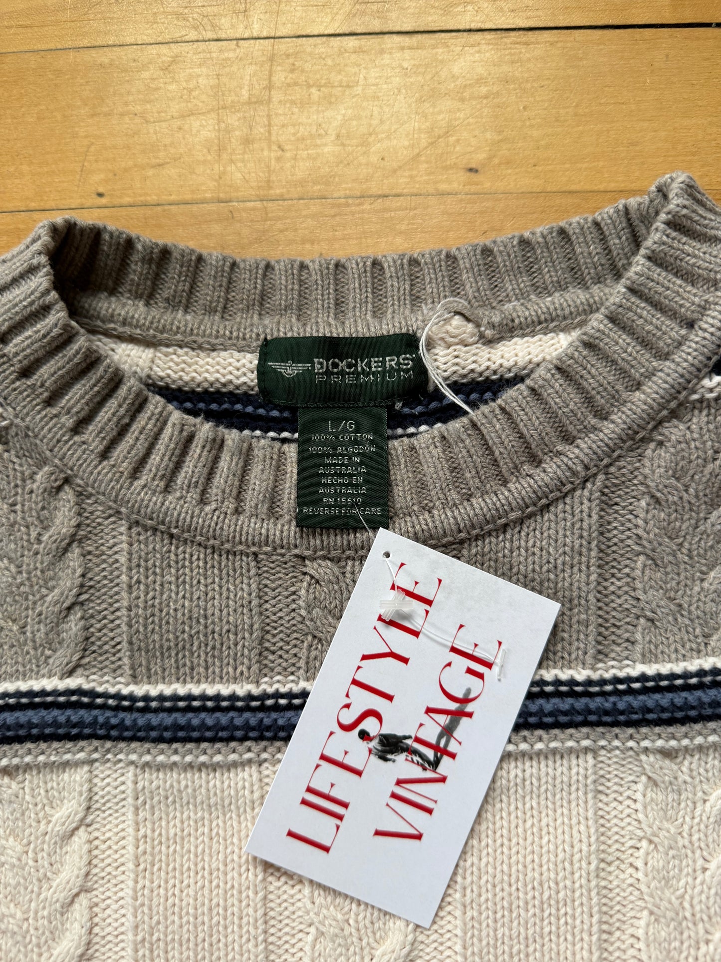 90s Dockers Gray & Blue Striped Sweater - Large
