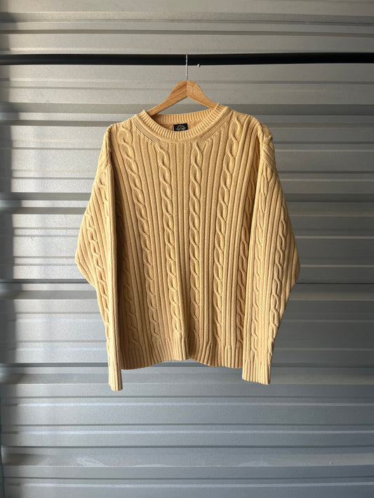 Vintage Yellow Cable Knit Sweater - XL