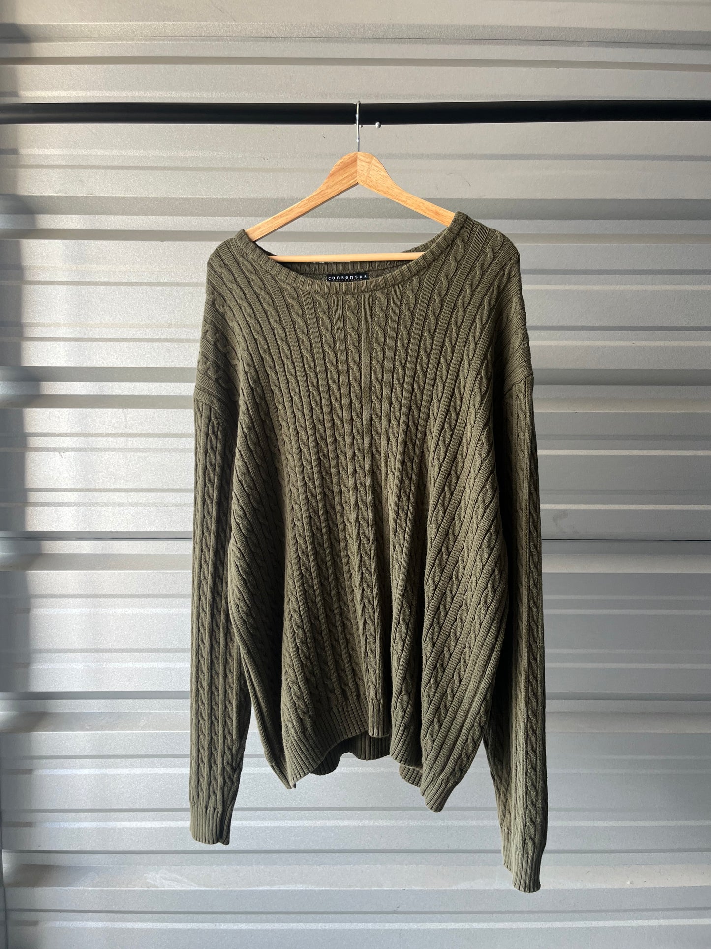 Vintage Green Cable-knit Sweater - XL