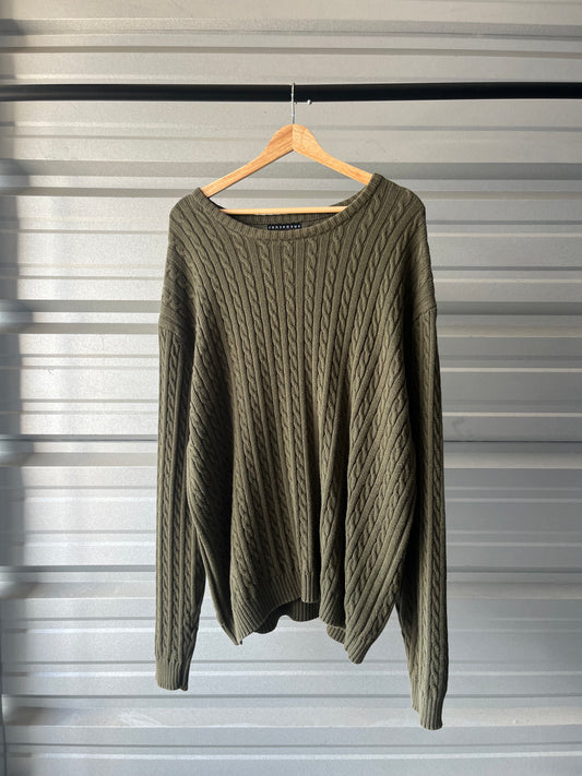 Vintage Green Cable-knit Sweater - XL