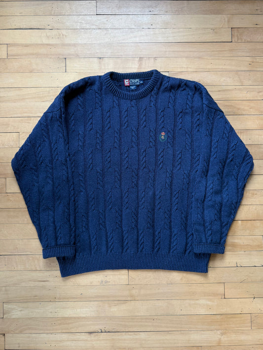 90s Chaps Ralph Lauren Blue Cable Knit Sweater - XXL