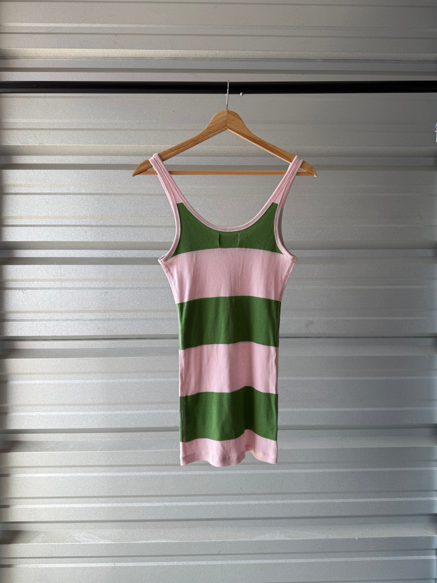 Vintage Abercrombie Pink/Green Striped Tank Top - Large