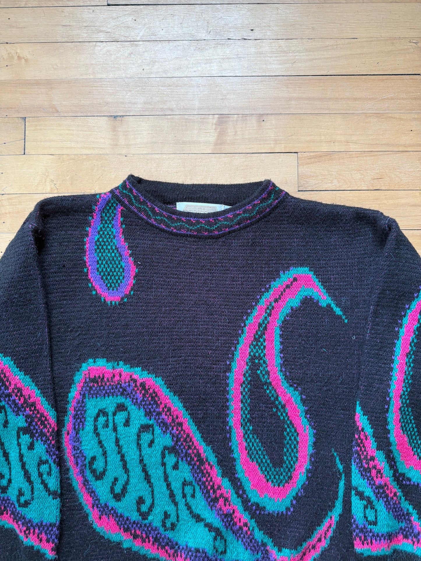 80s Black & Pink Abstract Sweater - Medium