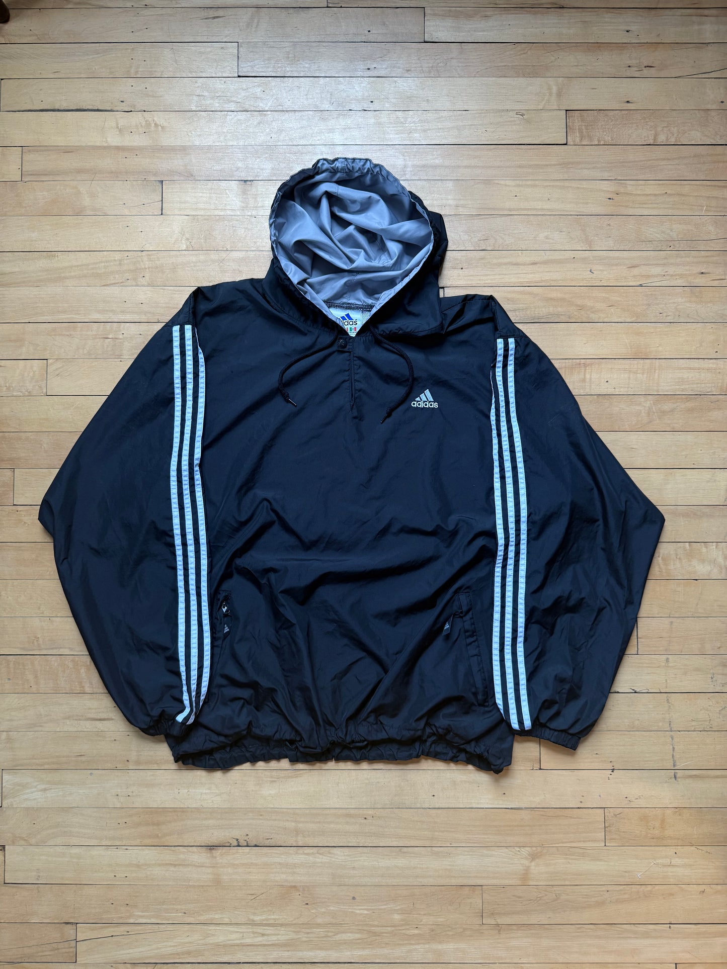 90s Adidas Black & White Striped Windbreaker - XL