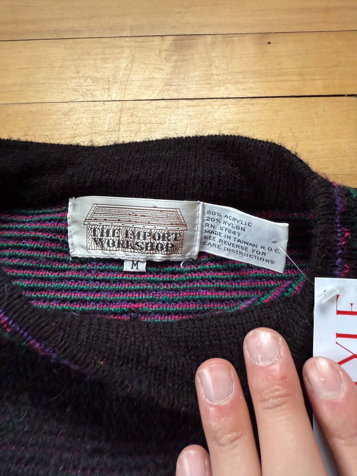 80s Black & Pink Abstract Sweater - Medium