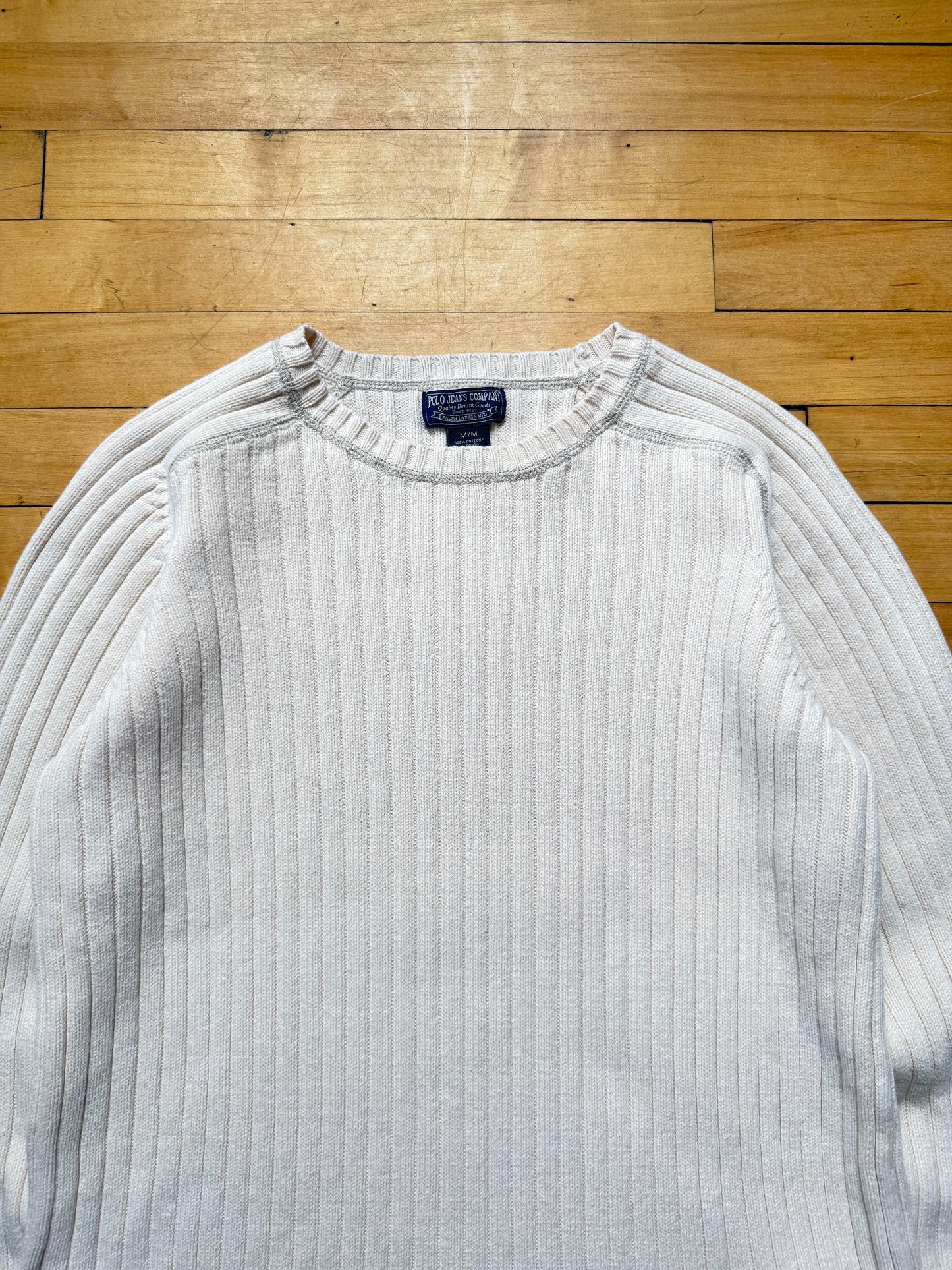00s Polo Jeans White Ribbed Sweater - Medium