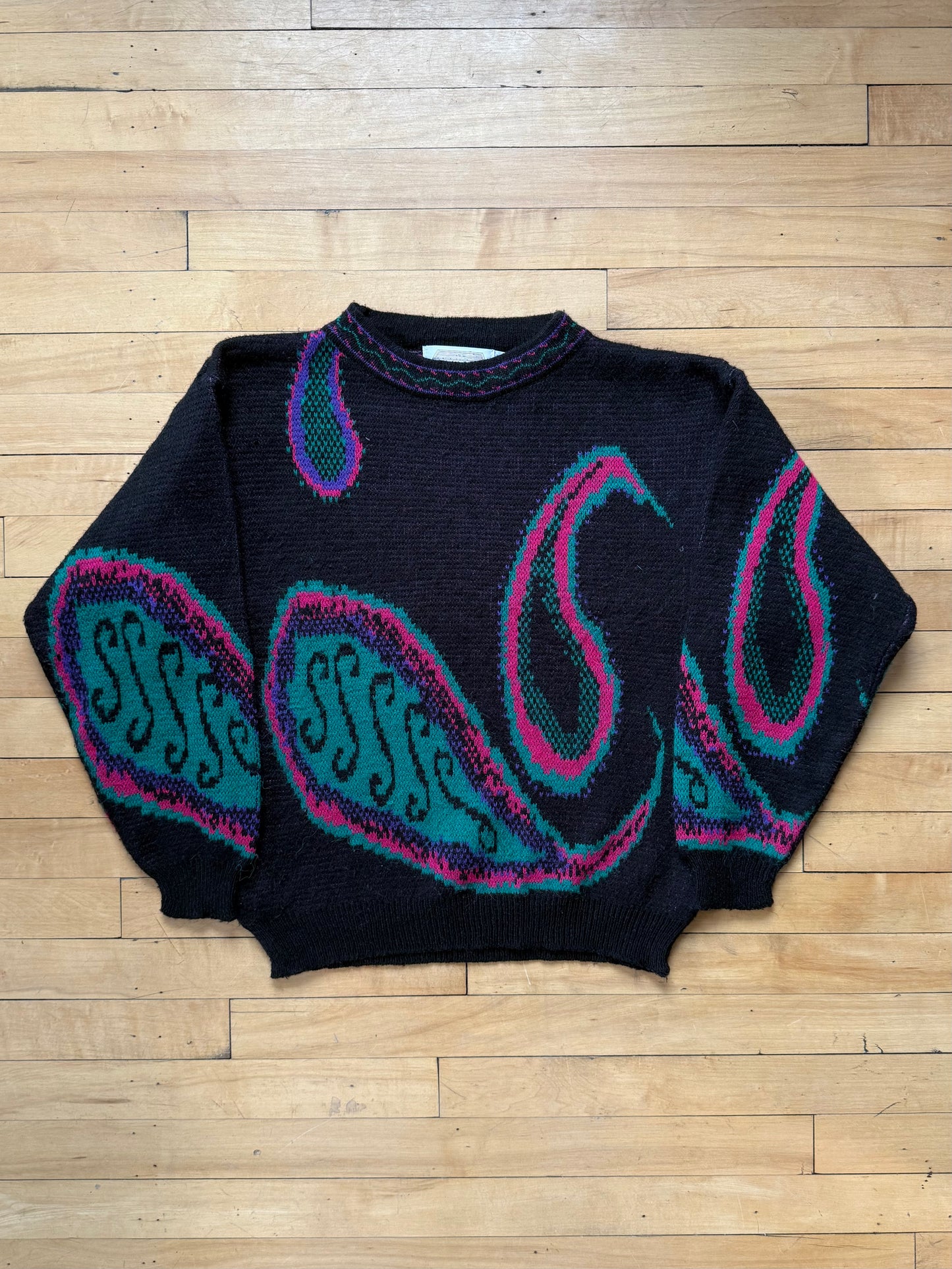 80s Black & Pink Abstract Sweater - Medium