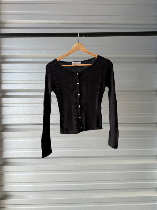 Vintage Black Cardigan Sweater Top - Small